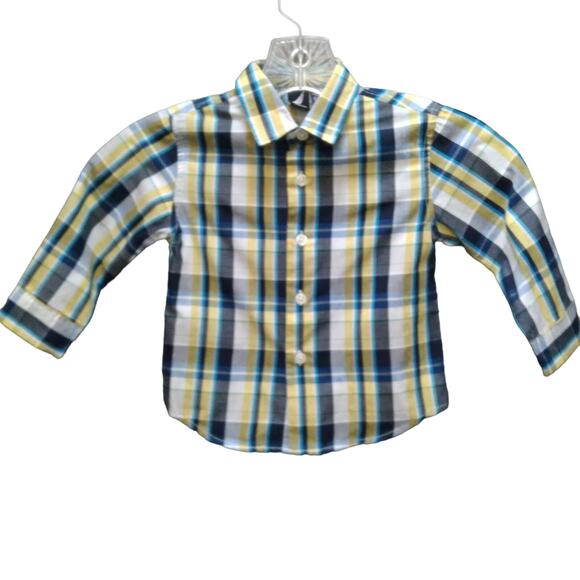 Nautica Baby Boys Long Sleeve Plaid Button-Up Shirt Size 24M | Blue Yellow White - Picture 1 of 4